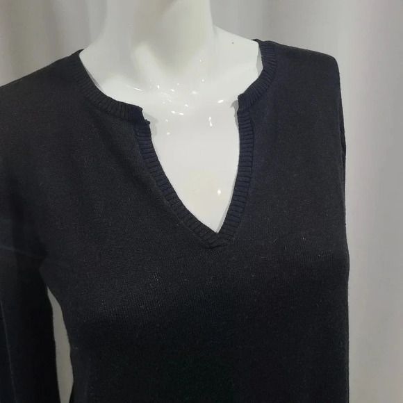 Go Silk Size Small Silk /Cashmere Mixed Media V Neck Sweater Chiffon Back Black - Picture 2 of 8
